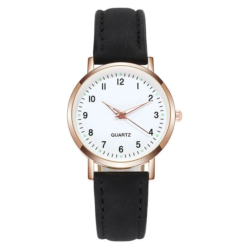 2026 New Minimalist Student Night Light Watch ETA Movement PU Leather Casual Watch Women's Quartz Pointer Dial Watch