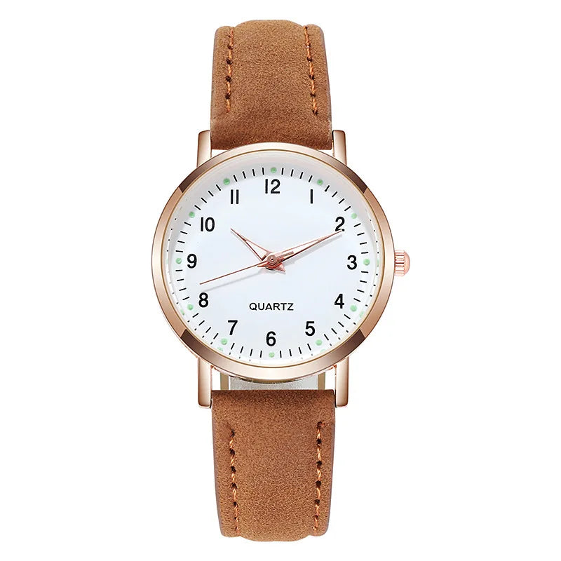 2026 New Minimalist Student Night Light Watch ETA Movement PU Leather Casual Watch Women's Quartz Pointer Dial Watch