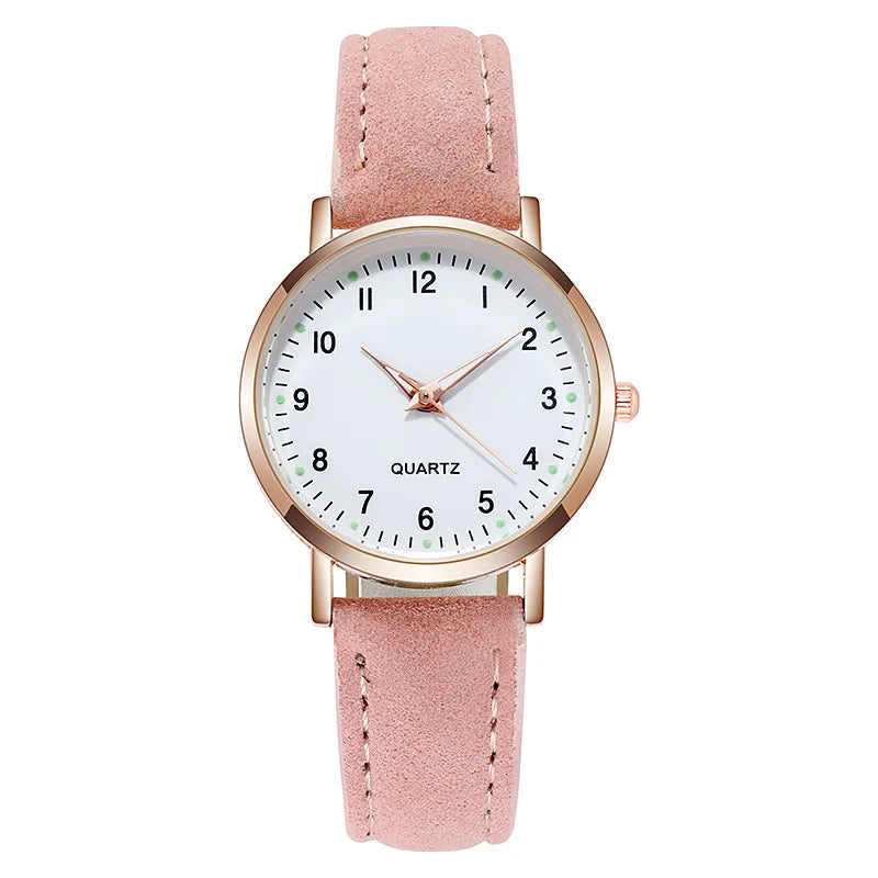 2026 New Minimalist Student Night Light Watch ETA Movement PU Leather Casual Watch Women's Quartz Pointer Dial Watch