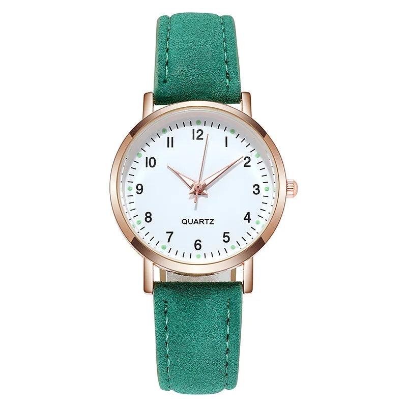 2026 New Minimalist Student Night Light Watch ETA Movement PU Leather Casual Watch Women's Quartz Pointer Dial Watch