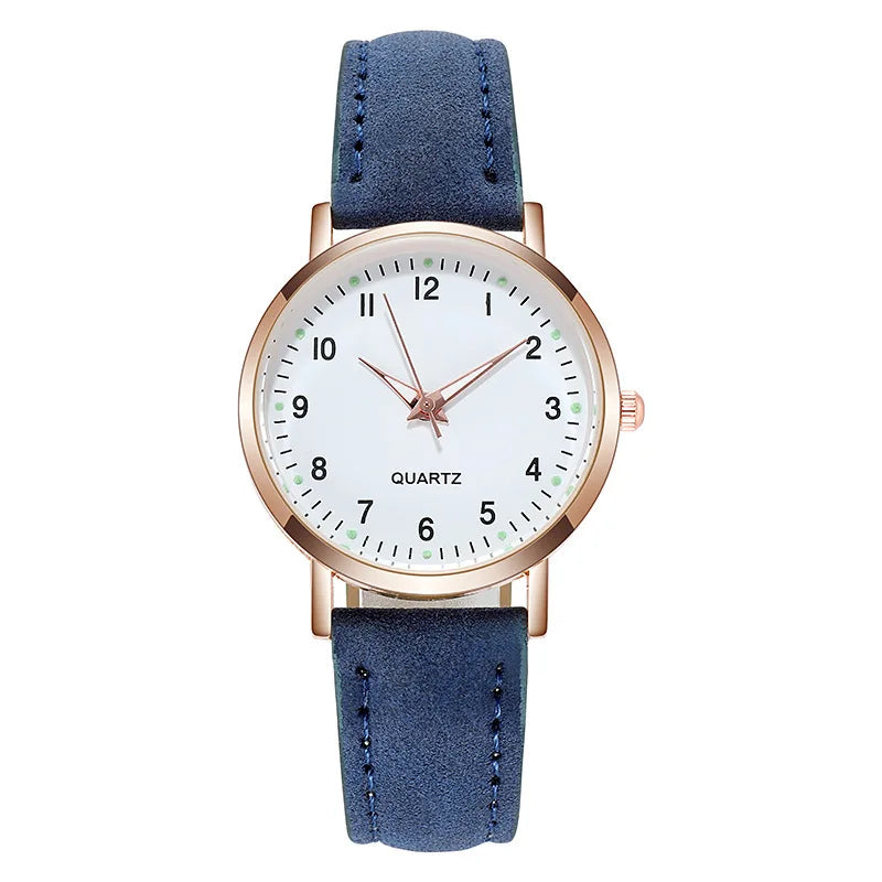 2026 New Minimalist Student Night Light Watch ETA Movement PU Leather Casual Watch Women's Quartz Pointer Dial Watch