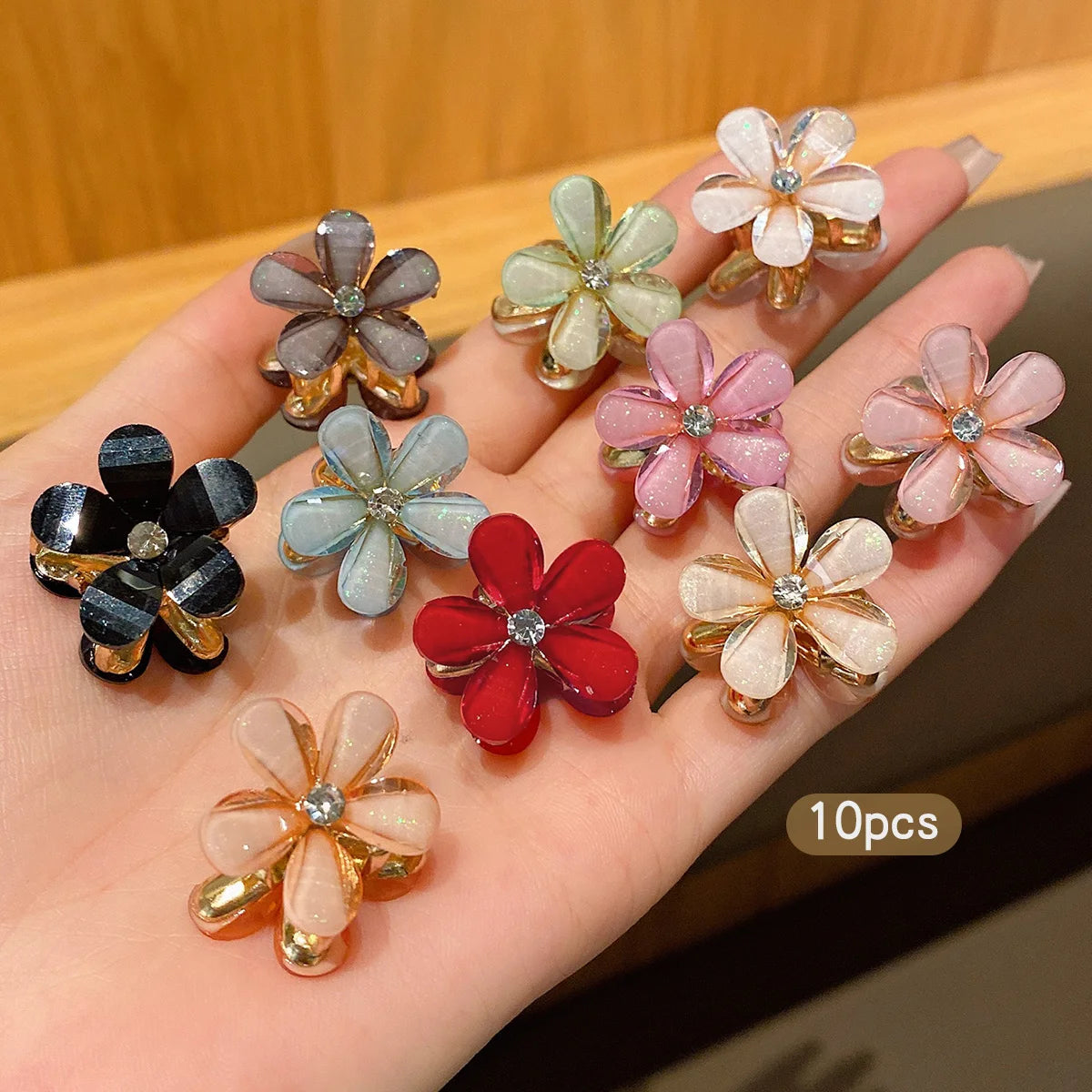 10 alloy rhinestone hair clips, fashionable small grab hair accessories 2030