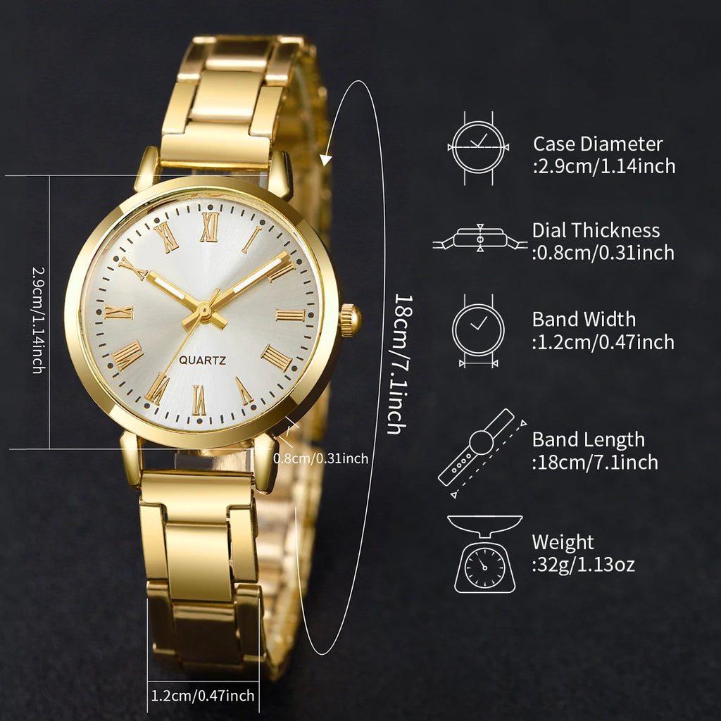 4PCS/Set Fashion Alloy Strap Women Watches Simple Quartz Wristwatch Diamond Bracelets Set Reloj Mujer Girls Clock (Without Box)