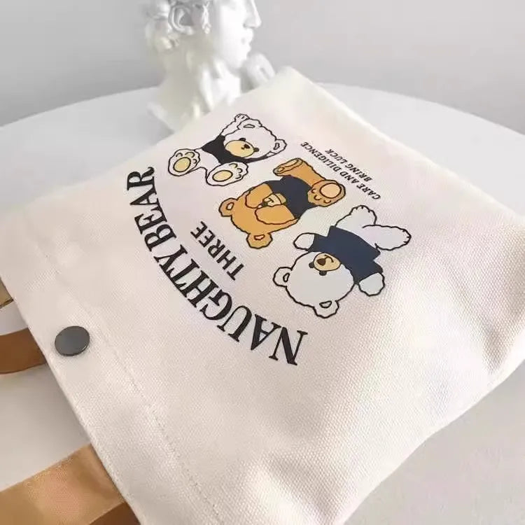 Little Bear Canvas Bag, Female Printed Versatile, Student Portable, Office Handbag, Bento Bag, Handbag, Sail Bag