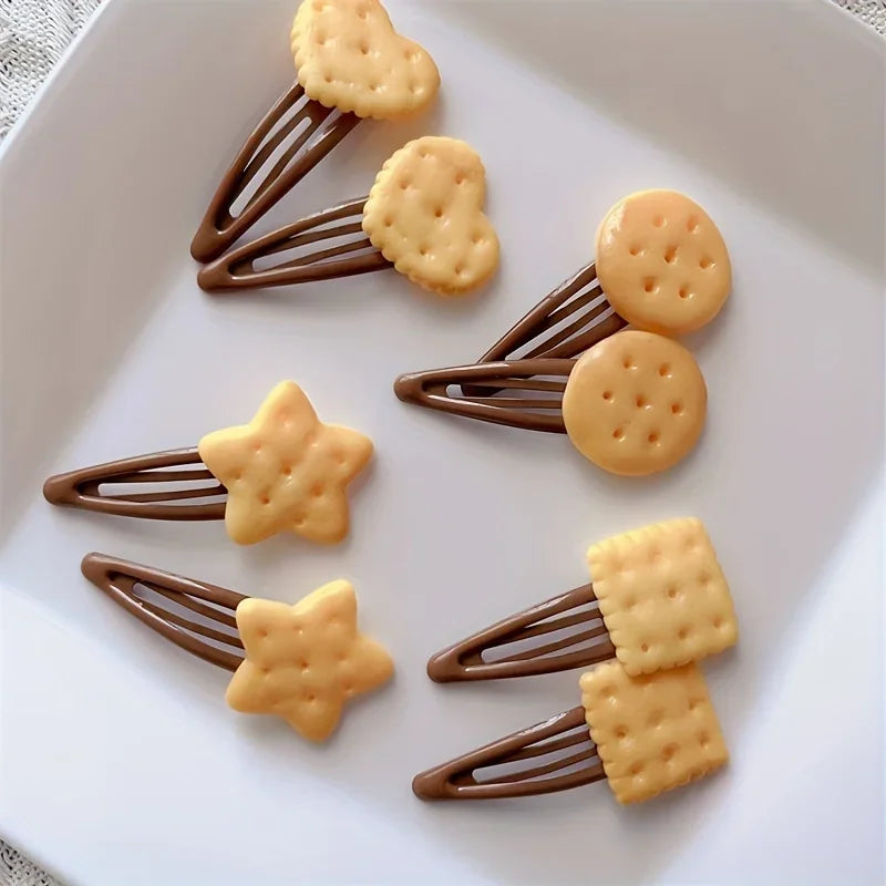 8pcs/Set Adorable Simulation Biscuit Theme Hair Clips, Women Girls Daily Funny Hairpins