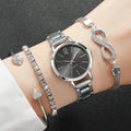4PCS/Set Fashion Alloy Strap Women Watches Simple Quartz Wristwatch Diamond Bracelets Set Reloj Mujer Girls Clock (Without Box)
