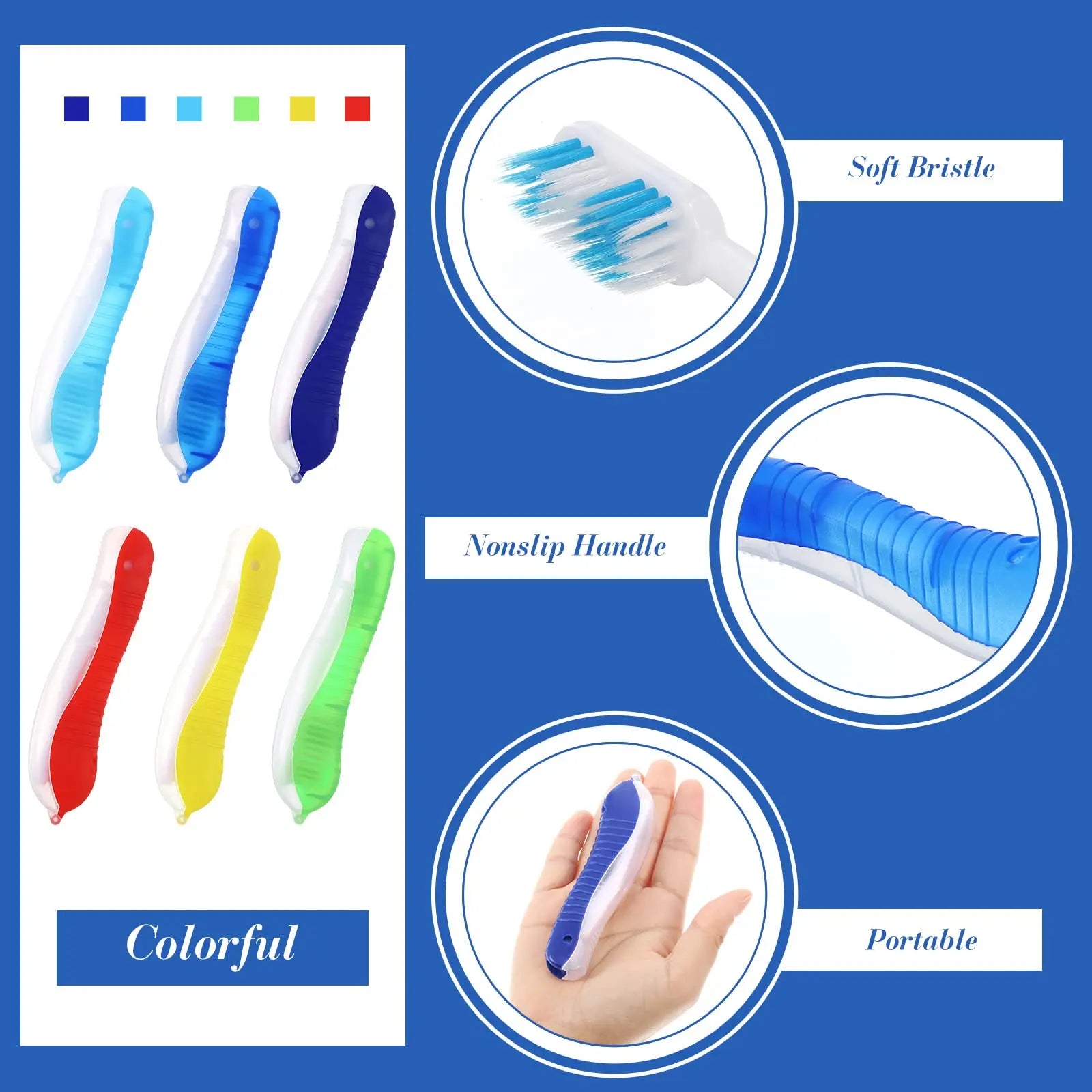Travel Folding Toothbrush Portable Toothbrush Built in Cover Multi Color Size Collapsable Brush for Trip Daily Use Women Men