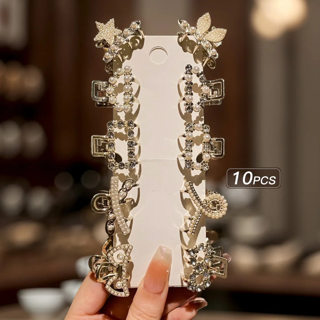 10 alloy rhinestone hair clips, fashionable small grab hair accessories 2030