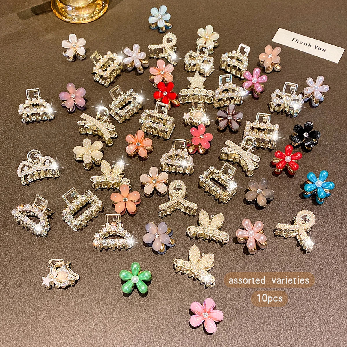 10 alloy rhinestone hair clips, fashionable small grab hair accessories 2030