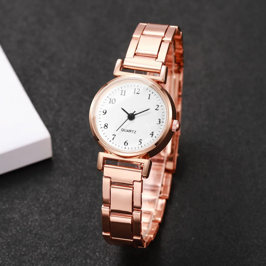3PCS Fashion Arabic Dial Women’s Quartz Wristwatch Set Ladies Alloy Strap Watches Reloj Mujer Girls Clock Gift（Without Box）