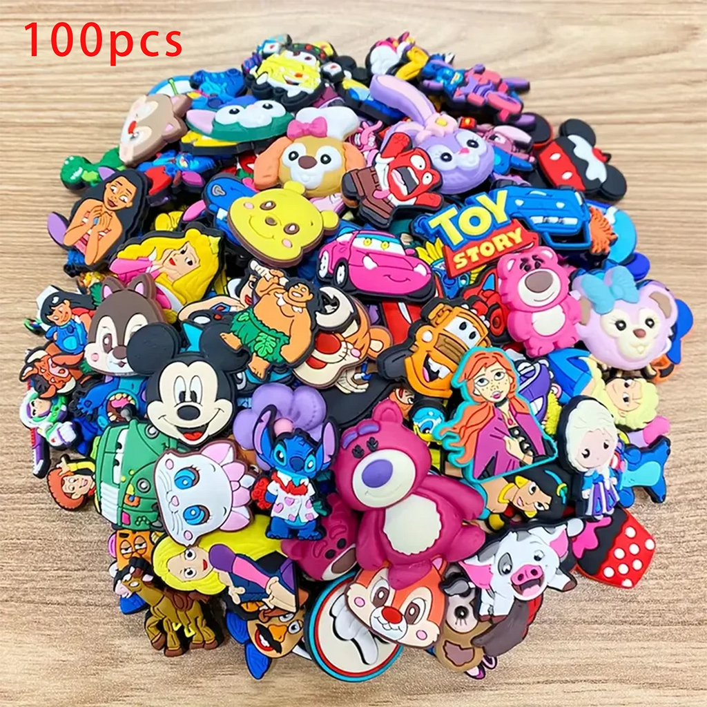 30/50/100pcs Cartoon random style Series Shoe Charms Set For Bag Bubble Slides Sandals, PVC Shoe Decorations  Accessories