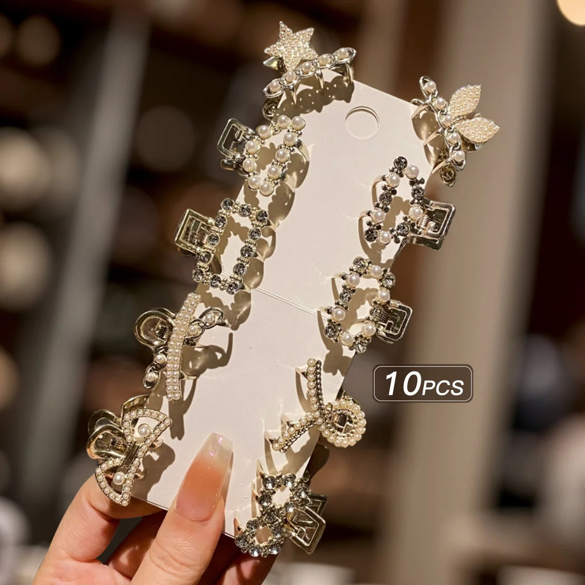 10 alloy rhinestone hair clips, fashionable small grab hair accessories 2030