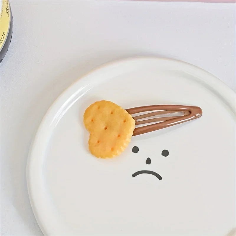 8pcs/Set Adorable Simulation Biscuit Theme Hair Clips, Women Girls Daily Funny Hairpins