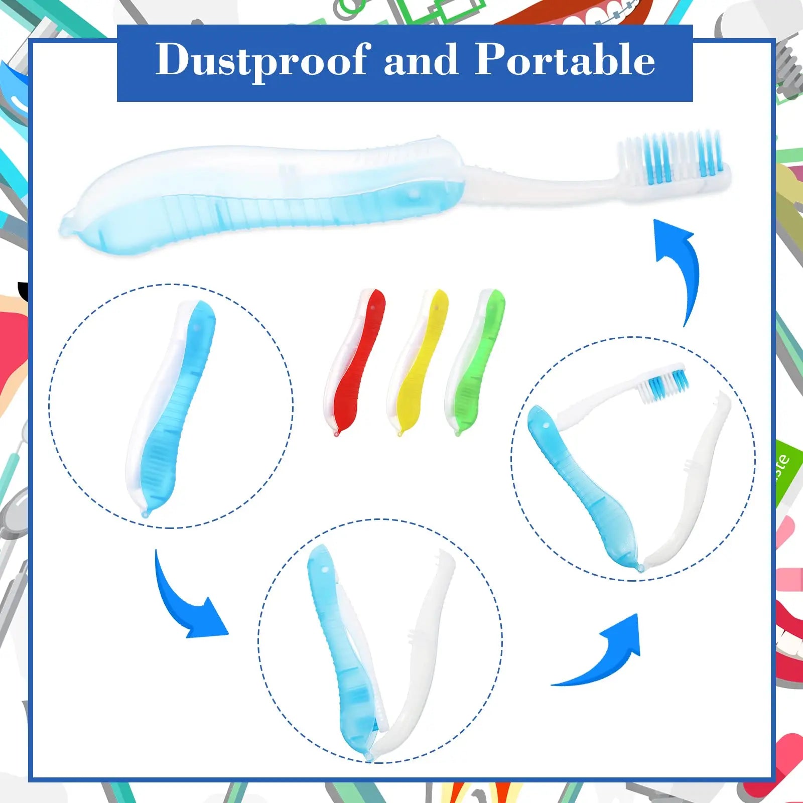 Travel Folding Toothbrush Portable Toothbrush Built in Cover Multi Color Size Collapsable Brush for Trip Daily Use Women Men