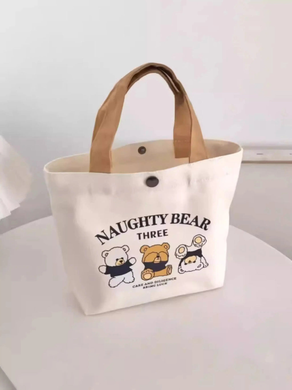 Little Bear Canvas Bag, Female Printed Versatile, Student Portable, Office Handbag, Bento Bag, Handbag, Sail Bag