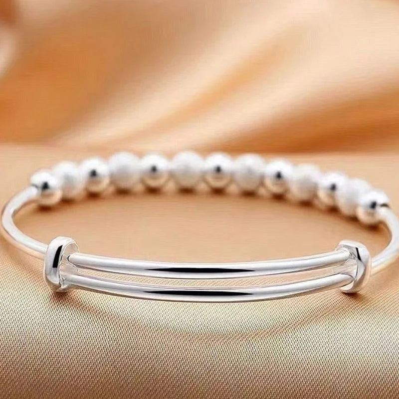 Korean Silver Color Charm Lucky Beads Bangles For Women Bracelets Fashion Party Wedding Engagement Popular Trendy Jewelry