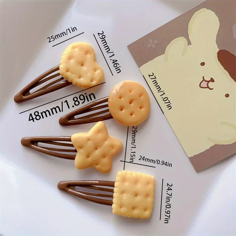 8pcs/Set Adorable Simulation Biscuit Theme Hair Clips, Women Girls Daily Funny Hairpins