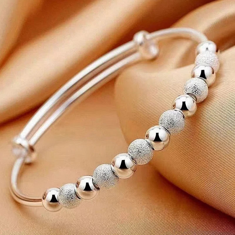 Korean Silver Color Charm Lucky Beads Bangles For Women Bracelets Fashion Party Wedding Engagement Popular Trendy Jewelry