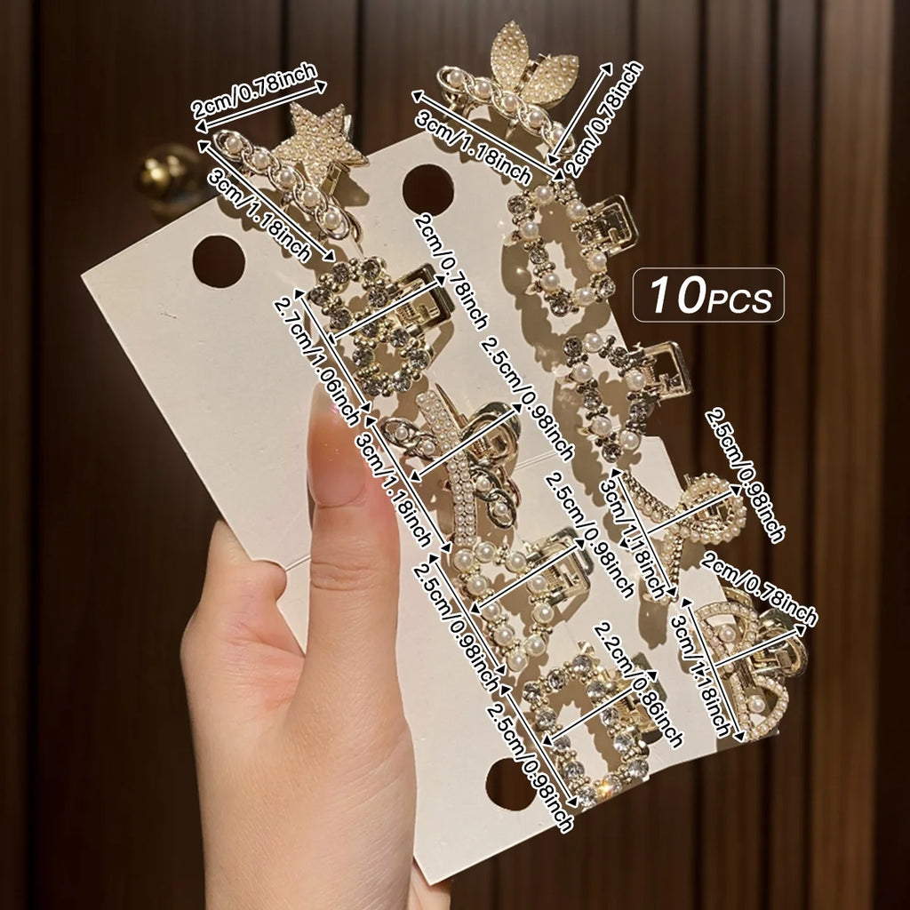 10 alloy rhinestone hair clips, fashionable small grab hair accessories 2030