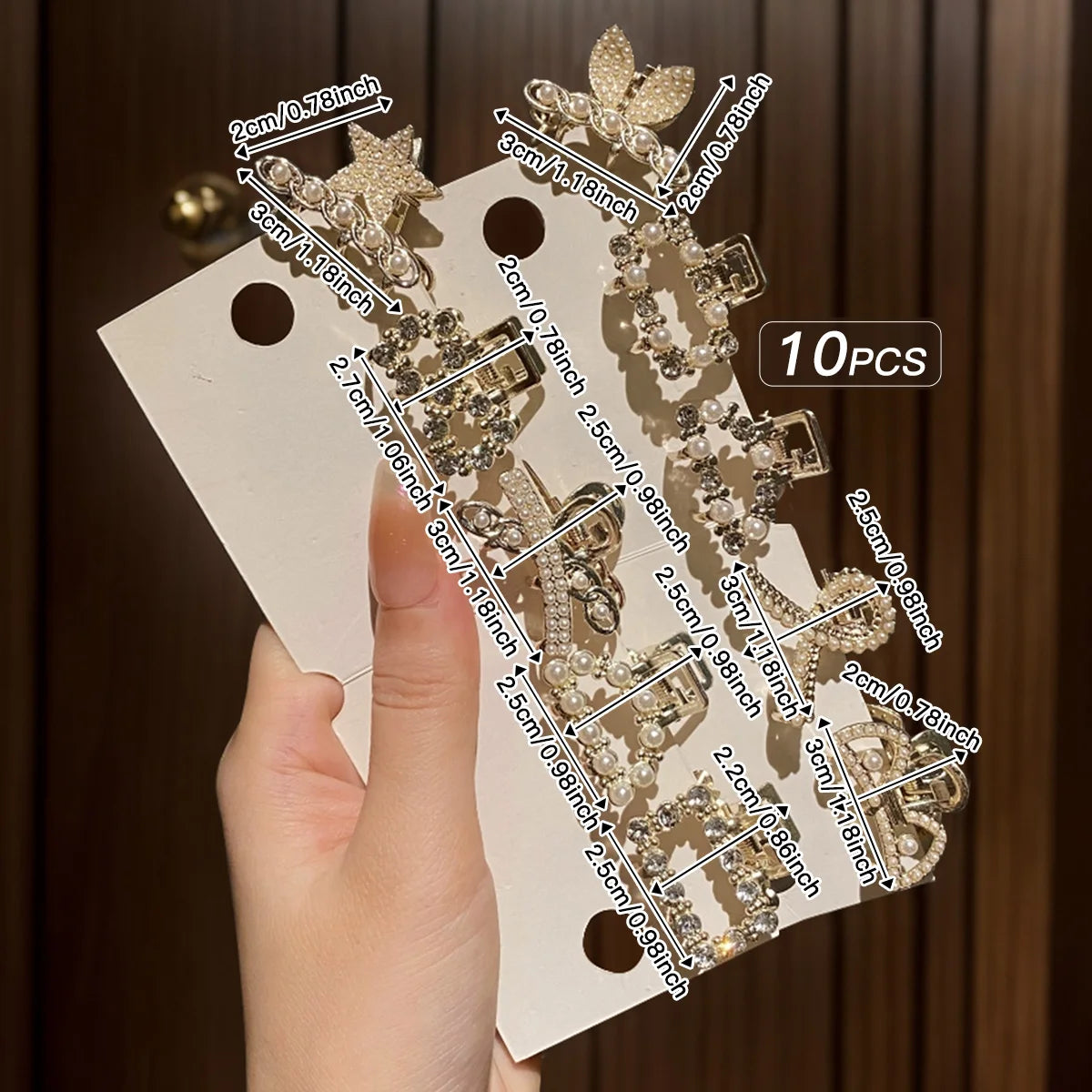 10 alloy rhinestone hair clips, fashionable small grab hair accessories 2030