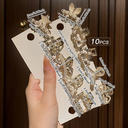 10 alloy rhinestone hair clips, fashionable small grab hair accessories 2030