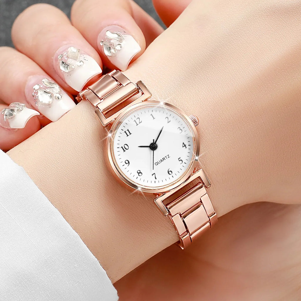 3PCS Fashion Arabic Dial Women’s Quartz Wristwatch Set Ladies Alloy Strap Watches Reloj Mujer Girls Clock Gift（Without Box）