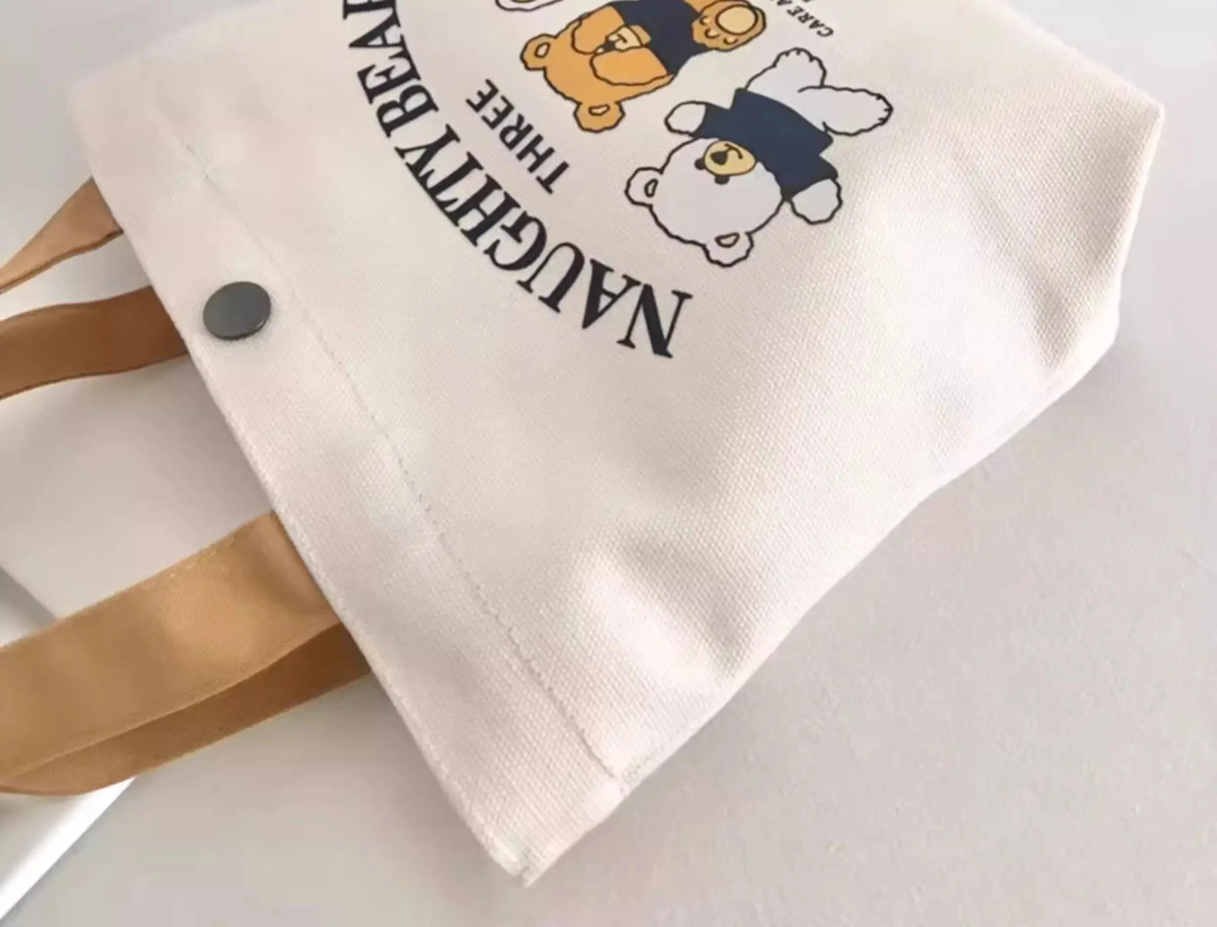 Little Bear Canvas Bag, Female Printed Versatile, Student Portable, Office Handbag, Bento Bag, Handbag, Sail Bag