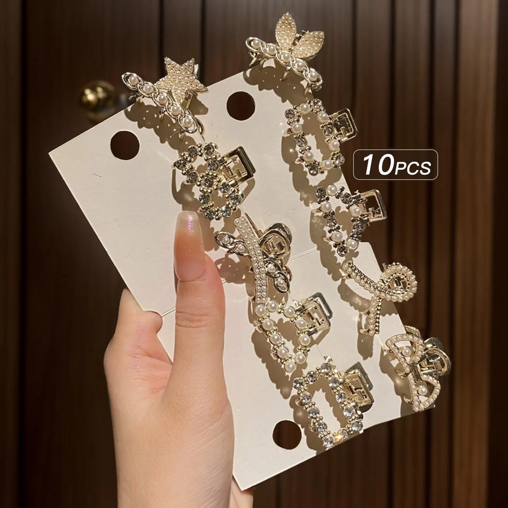 10 alloy rhinestone hair clips, fashionable small grab hair accessories 2030