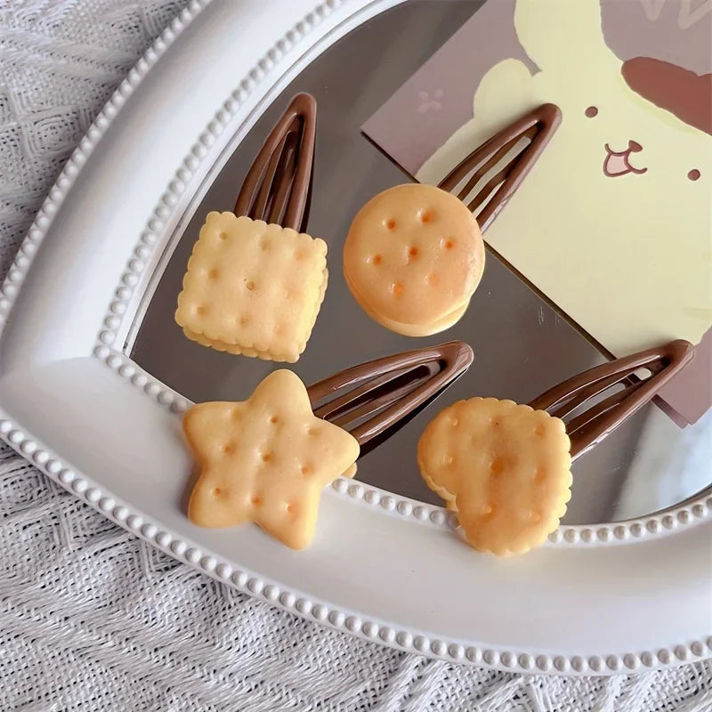8pcs/Set Adorable Simulation Biscuit Theme Hair Clips, Women Girls Daily Funny Hairpins