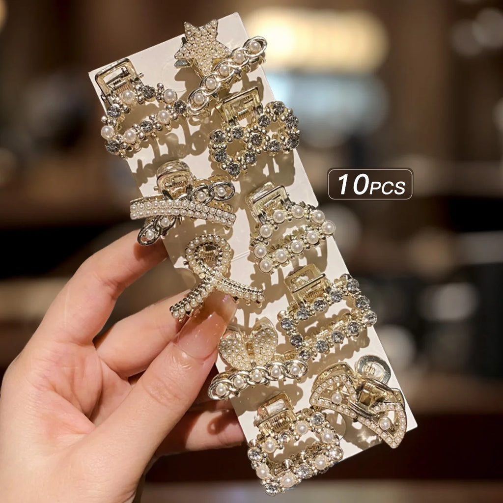 10 alloy rhinestone hair clips, fashionable small grab hair accessories 2030