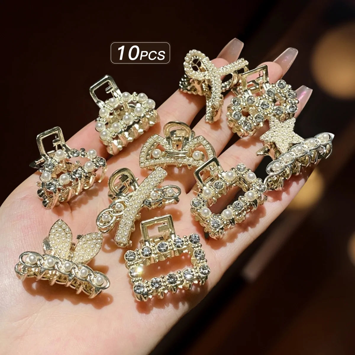 10 alloy rhinestone hair clips, fashionable small grab hair accessories 2030