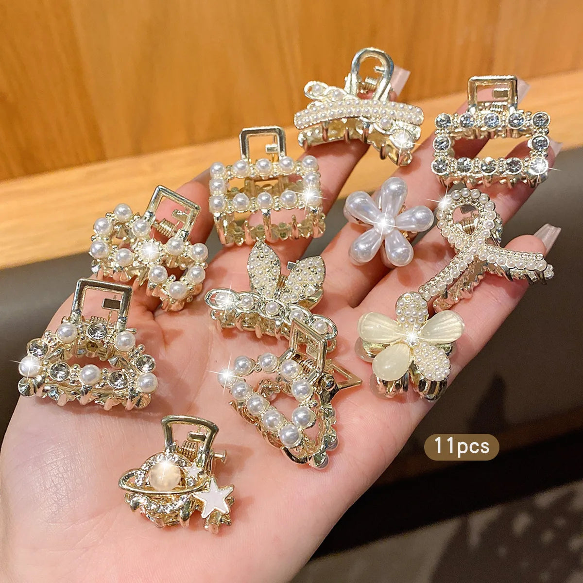 10 alloy rhinestone hair clips, fashionable small grab hair accessories 2030