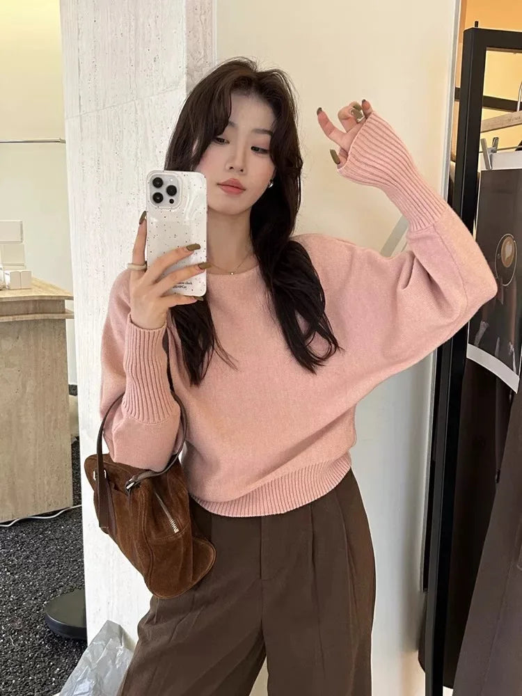 Knitted Sweater Women Pullovers New Long Sleeve Slash Neck Black Knit Sweater Pullover Women Tops Sweaters Women Clothing Q1476